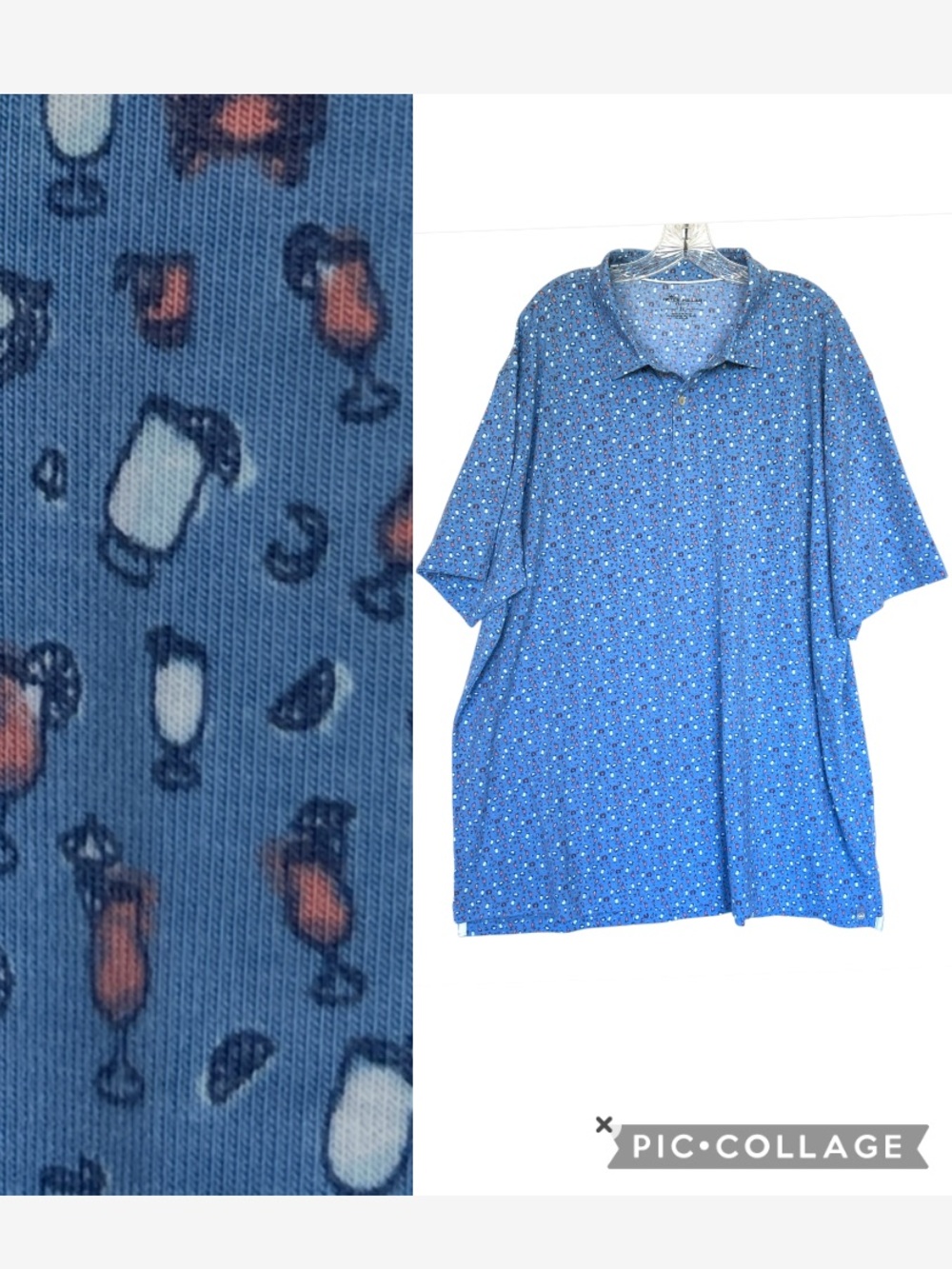 Peter millar crown mens golf polo shirt 2X SEASIDE BLUE WHITE crabs cocktails